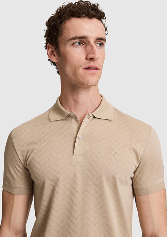 PİERRE CARDİN - Erkek Bej Polo Yaka T-Shirt