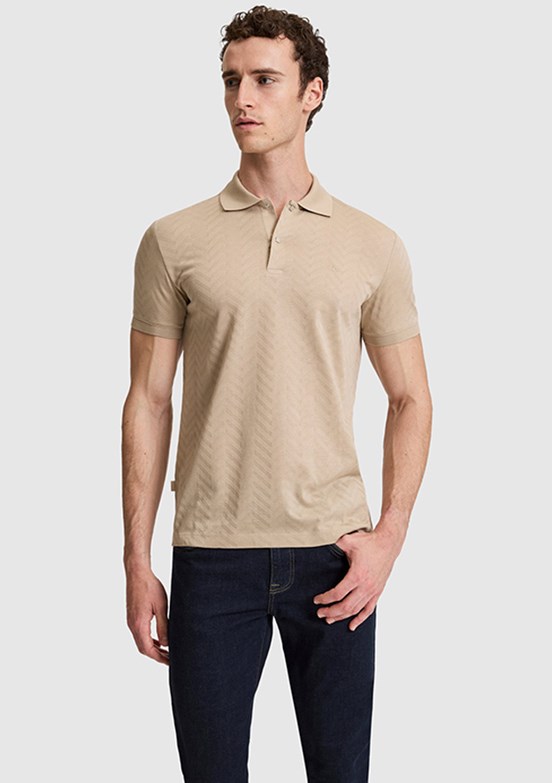 PİERRE CARDİN - Erkek Bej Polo Yaka T-Shirt