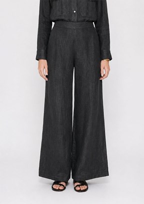 MİZALLE - M2MZ1010130263 Kadın Siyah Arka Beli Lastikli Bol Paça Pantolon