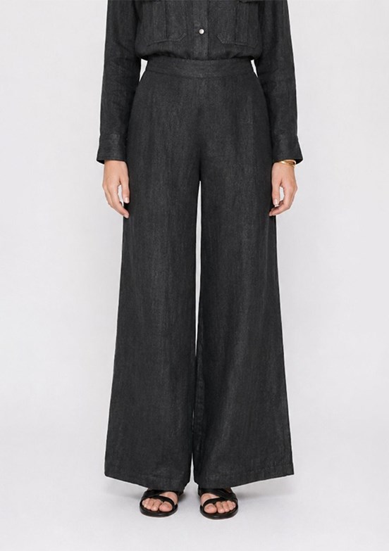 MİZALLE - M2MZ1010130263 Kadın Siyah Arka Beli Lastikli Bol Paça Pantolon