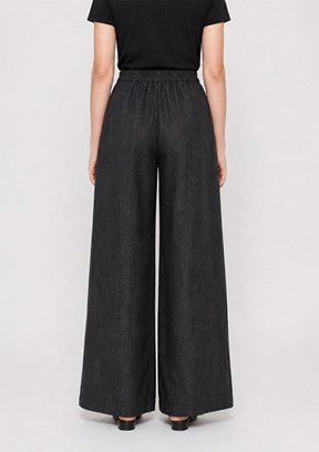 MİZALLE - M2MZ1010130263 Kadın Siyah Arka Beli Lastikli Bol Paça Pantolon