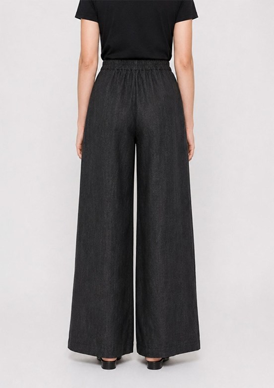 MİZALLE - M2MZ1010130263 Kadın Siyah Arka Beli Lastikli Bol Paça Pantolon