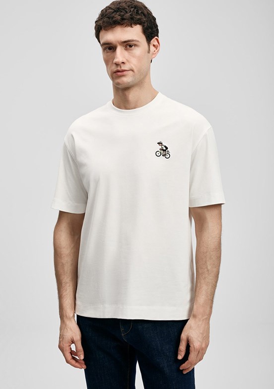 LUFİAN Mario - 111020283 Erkek Beyaz Baskılı T-Shirt