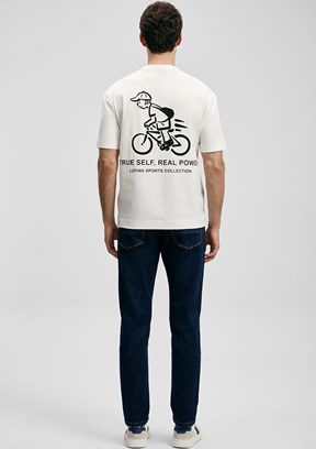 LUFİAN Mario - 111020283 Erkek Beyaz Baskılı T-Shirt