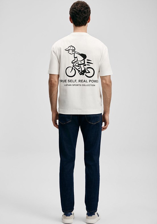 LUFİAN Mario - 111020283 Erkek Beyaz Baskılı T-Shirt