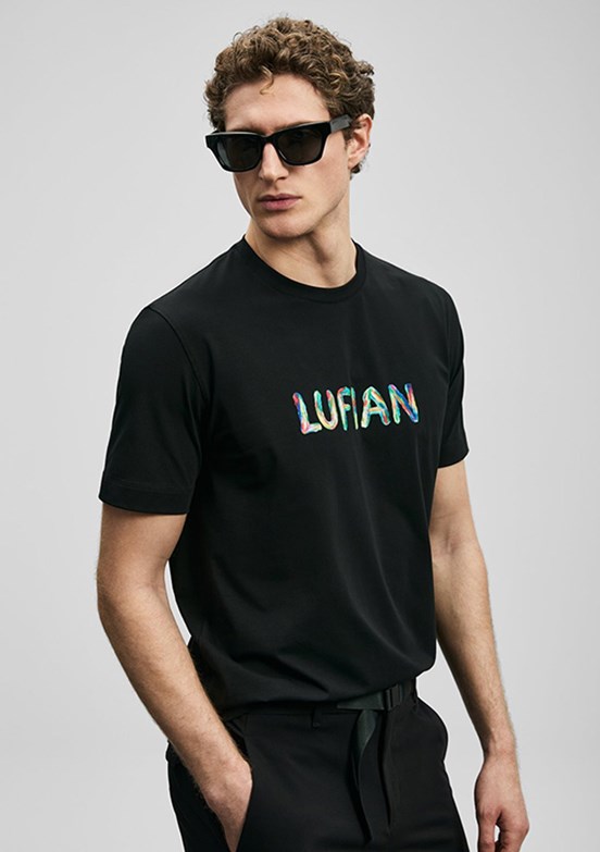 LUFİAN Surge - 111020317 Erkek Siyah Baskılı T-Shirt