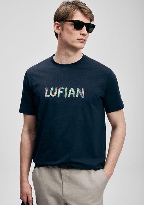 LUFİAN Surge - 111020317 Erkek Lacivert Baskılı T-Shirt