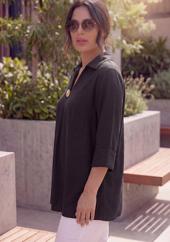RMG - O6904 Kadın Siyah Basic Bluz