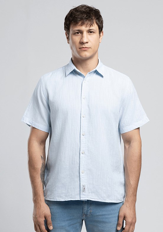 LEE COOPER Andre - 262 LCM 241003 Erkek Mavi Kısa Kol Gömlek