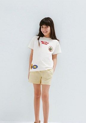 MAVİ - M7610435-70057 Kız Çocuk Beyaz Baskılı T-Shirt