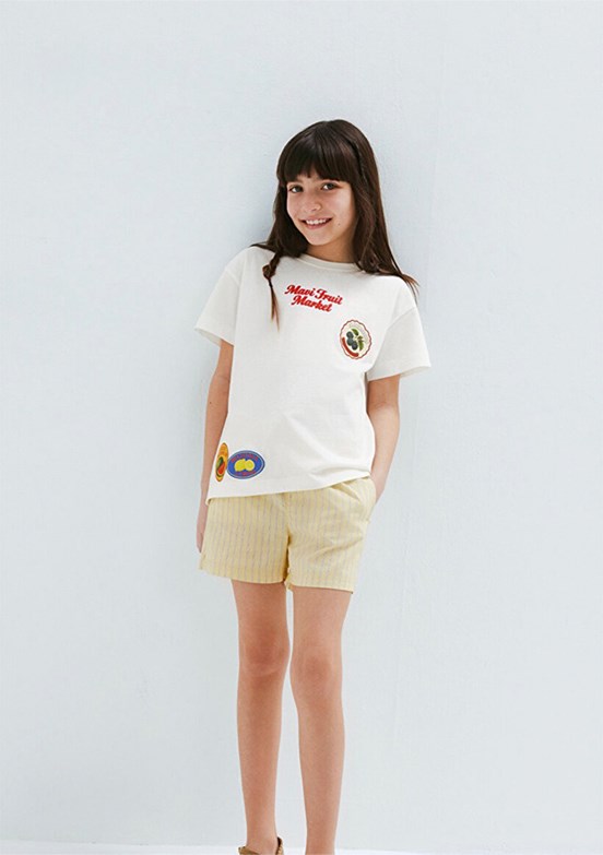 MAVİ - M7610435-70057 Kız Çocuk Beyaz Baskılı T-Shirt