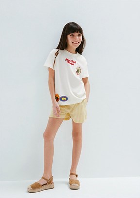 MAVİ - M7610435-70057 Kız Çocuk Beyaz Baskılı T-Shirt