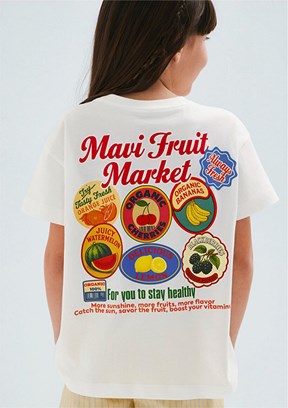 MAVİ - M7610435-70057 Kız Çocuk Beyaz Baskılı T-Shirt