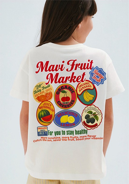 MAVİ - M7610435-70057 Kız Çocuk Beyaz Baskılı T-Shirt