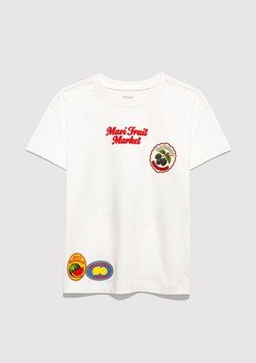 MAVİ - M7610435-70057 Kız Çocuk Beyaz Baskılı T-Shirt