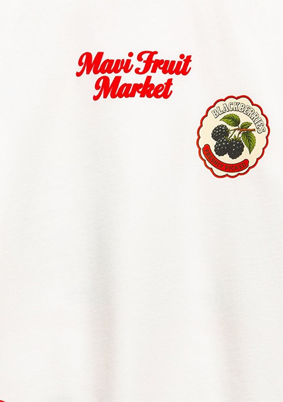 MAVİ - M7610435-70057 Kız Çocuk Beyaz Baskılı T-Shirt