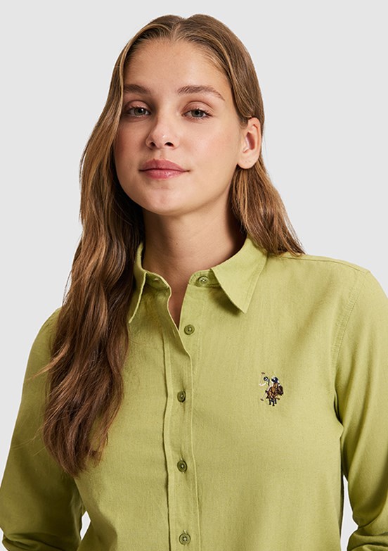 US POLO ASSN - Kadın Yeşil Çağla Uzun Kol Gömlek