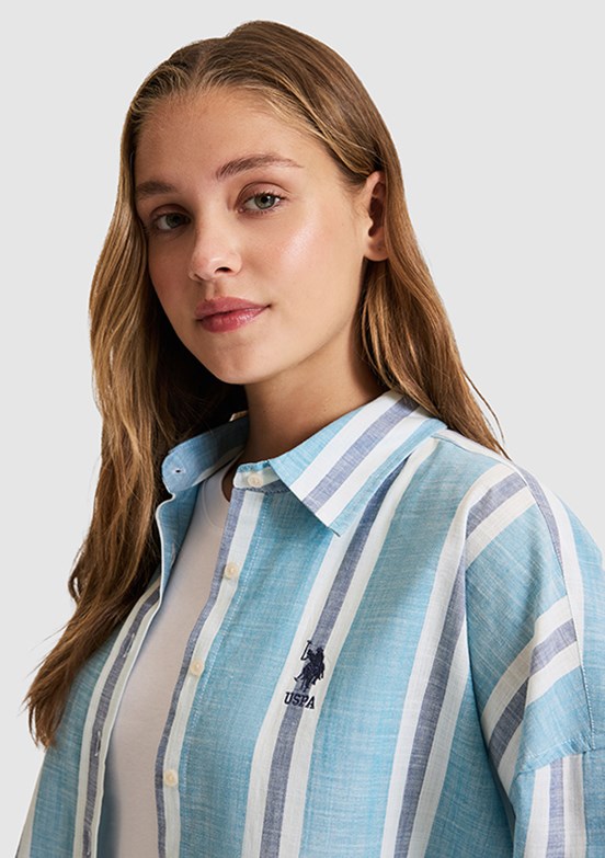 US POLO ASSN - Kadın Mavi Uzun Kol Gömlek