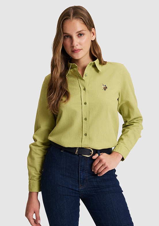 US POLO ASSN - Kadın Yeşil Çağla Uzun Kol Gömlek