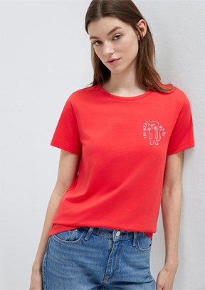 MAVİ - M1613873-71083 Kadın Nar Çiçeği Baskılı T-Shirt