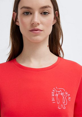 MAVİ - M1613873-71083 Kadın Nar Çiçeği Baskılı T-Shirt