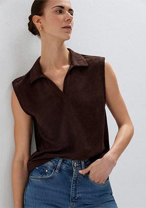 MAVİ - M1613952-70236 Kadın Kahverengi Polo Yaka T-Shirt