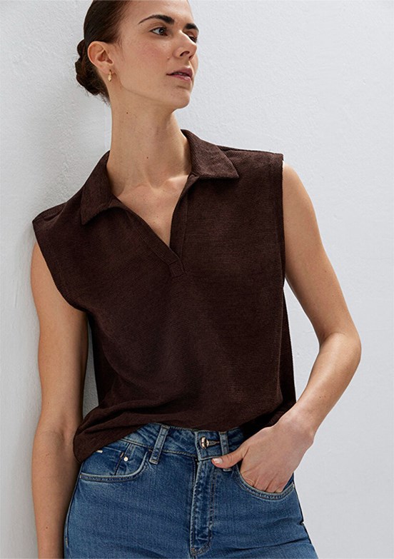 MAVİ - M1613952-70236 Kadın Kahverengi Polo Yaka T-Shirt