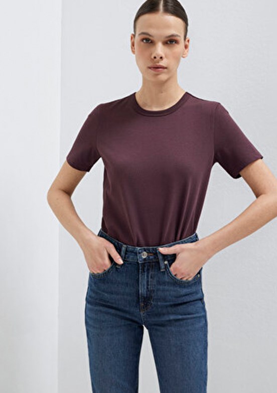 MAVİ M 1614067-70223 Kadın Kahverengi Basic T-Shirt