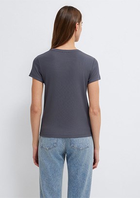 MAVİ - M1612904-83620 Kadın Gri Basic T-Shirt