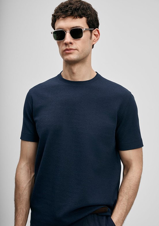 LUFİAN Soft - 111020311 Erkek Lacivert Baskılı T-Shirt