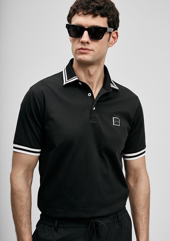 LUFİAN Cole - 111040237 Erkek Siyah Polo Yaka T-Shirt