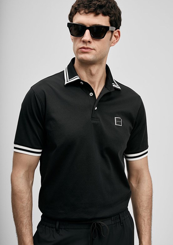 LUFİAN Cole - 111040237 Erkek Siyah Polo Yaka T-Shirt