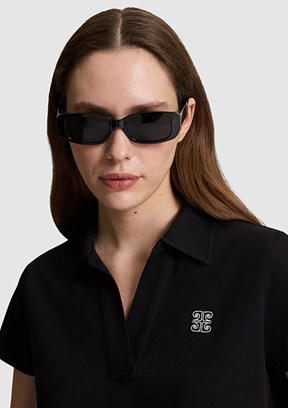 PİERRE CARDİN - Kadın Siyah Polo Yaka T-Shirt
