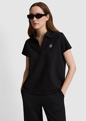 PİERRE CARDİN - Kadın Siyah Polo Yaka T-Shirt