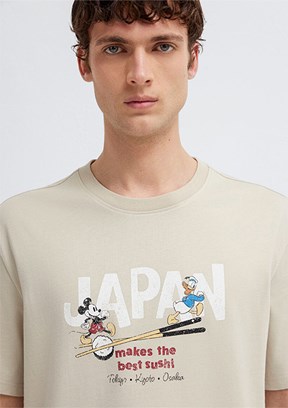 MAVİ - M0613209-70144 Erkek Bej Baskılı T-Shirt