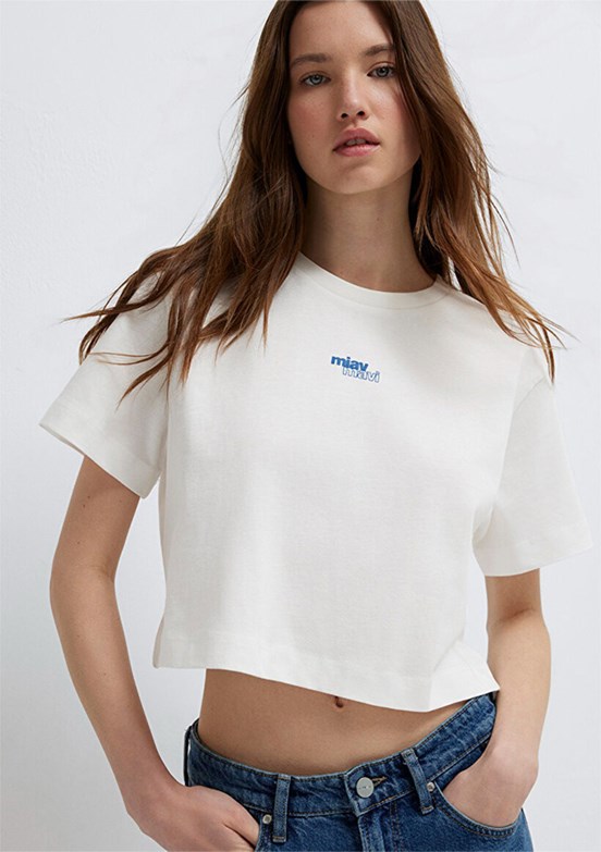 MAVİ - M1614091-70057 Kadın Beyaz Baskılı T-Shirt
