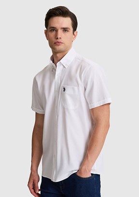 US POLO ASSN - Erkek Beyaz Kısa Kol Gömlek