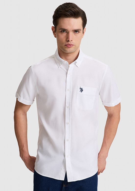 US POLO ASSN - Erkek Beyaz Kısa Kol Gömlek