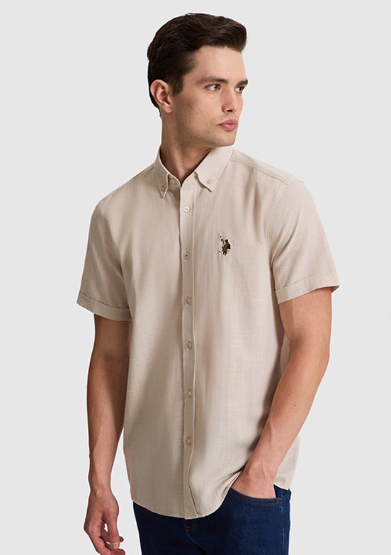 US POLO ASSN - Erkek Bej Kısa Kol Gömlek