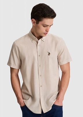 US POLO ASSN - Erkek Bej Kısa Kol Gömlek