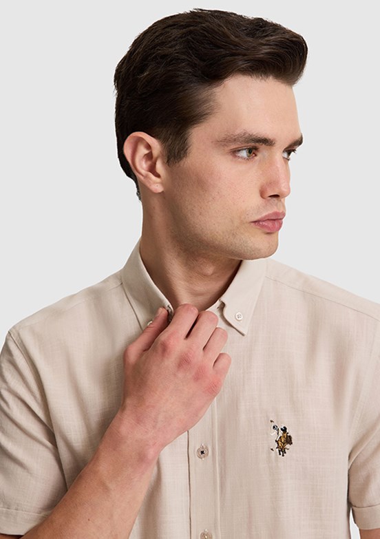 US POLO ASSN - Erkek Bej Kısa Kol Gömlek