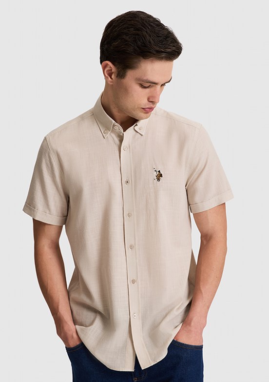 US POLO ASSN - Erkek Bej Kısa Kol Gömlek