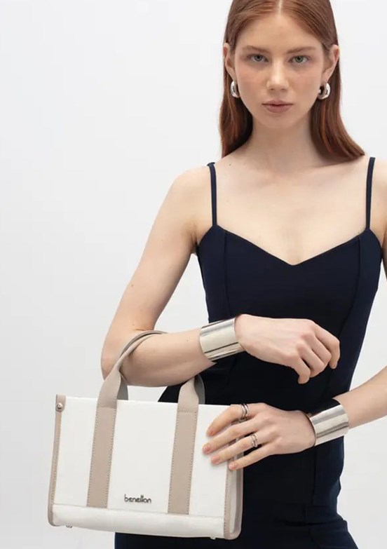 BENETTON - BNT_1834 Kadın Beyaz - Bej Kadın Kol Çantası