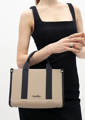 BENETTON - BNT_1834 Kadın Lacivert - Bej Kadın Kol Çantası