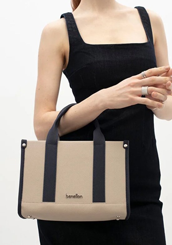 BENETTON - BNT_1834 Kadın Lacivert - Bej Kadın Kol Çantası
