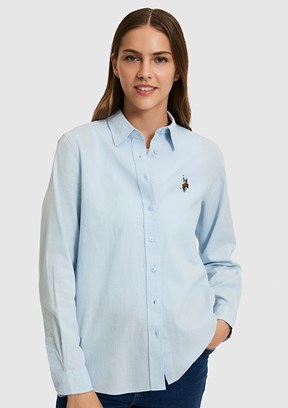 US POLO ASSN - Kadın Mavi Uzun Kol Gömlek