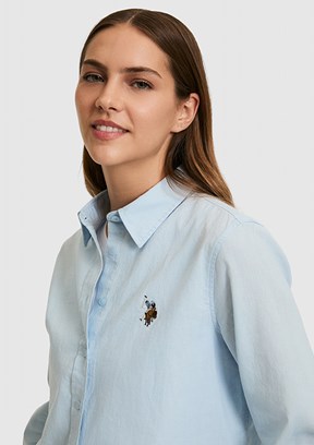 US POLO ASSN - Kadın Mavi Uzun Kol Gömlek