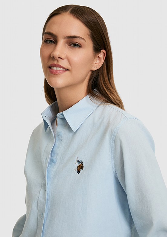US POLO ASSN - Kadın Mavi Uzun Kol Gömlek