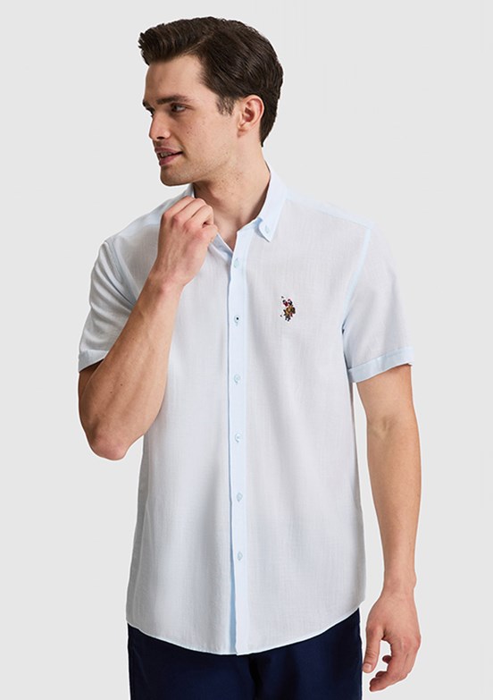 US POLO ASSN - Erkek Mavi Kısa Kol Gömlek