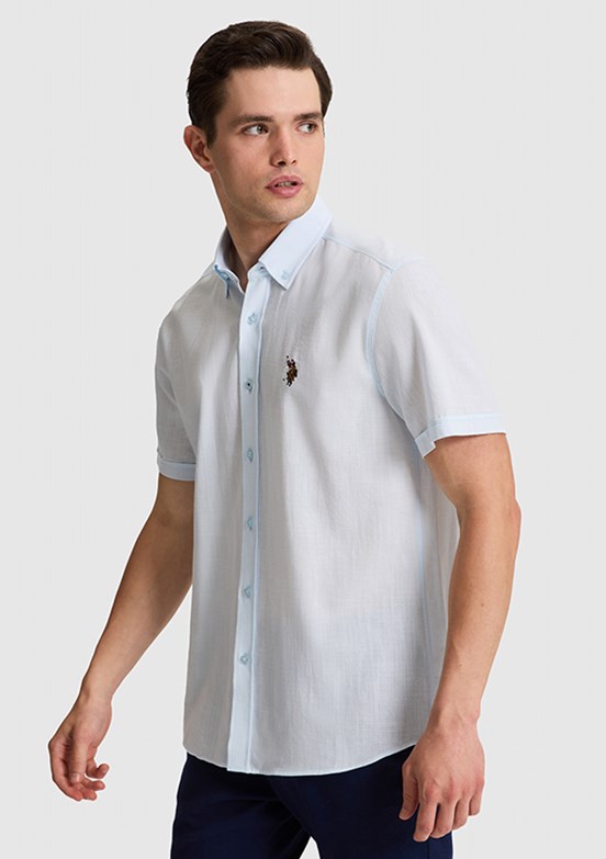 US POLO ASSN - Erkek Mavi Kısa Kol Gömlek